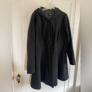 Black Plus Hooded Button- Up Fit and Flare Coat